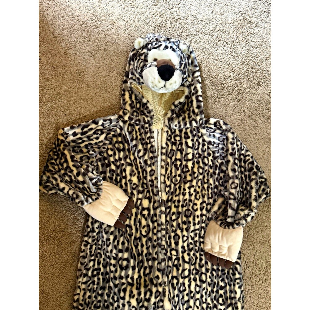Leopard Animal Zip Front Fleece Pajamas Size Large L 6-7 halloween costume child